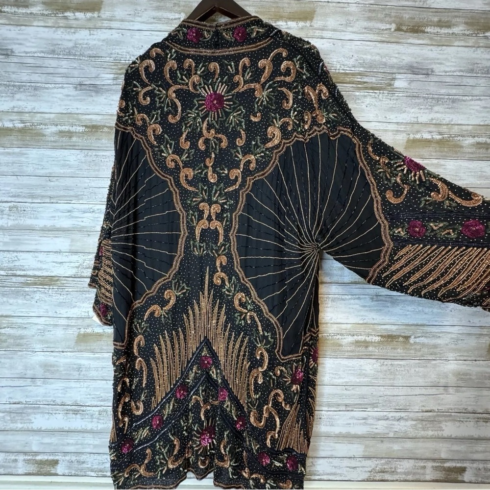 Judith Ann Creations Vintage Beaded Duster Jacket Coat 1980s Silk Designer Art - Picture 3 of 13